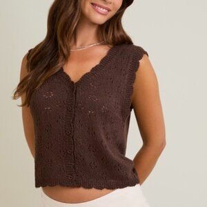 1 LEFT!! EASY GOING BROWN BUTTON DOWN KNIT TOP